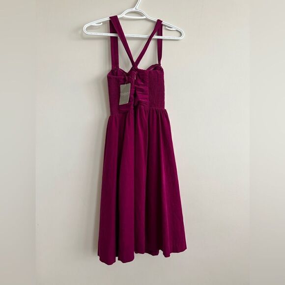 NWT Anthropologie HD In Paris Magenta Pink Suede Paca Halter Dress - Picture 4 of 16